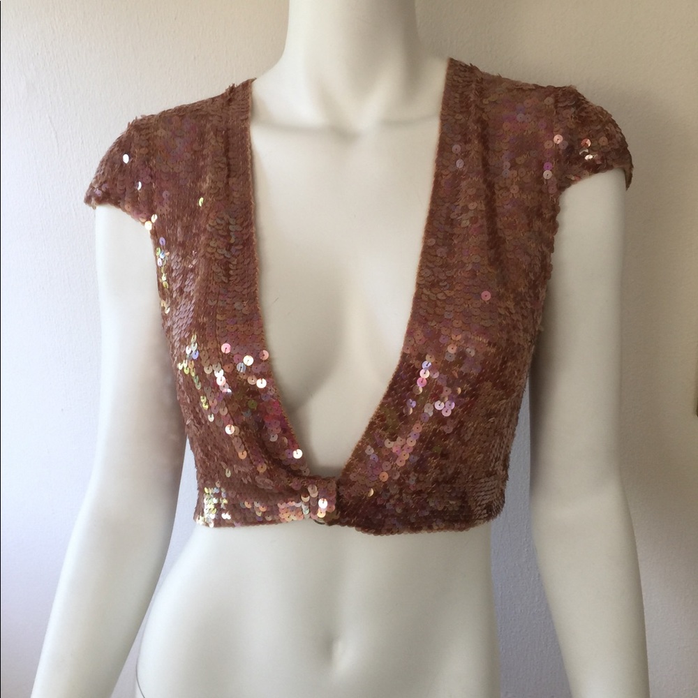 EUC Aqua salmon silk/cashmere mix sequin bolero